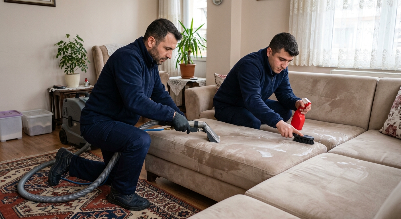 Katipoğlu Koltuk Yıkama ekibi profesyonel temizlik yapıyor